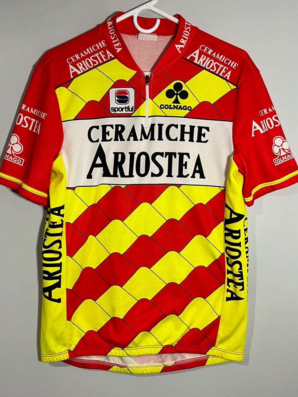 Vintage Ceramiche Ariostea Sportful Red Yellow White Cycling Jersey Mens XL